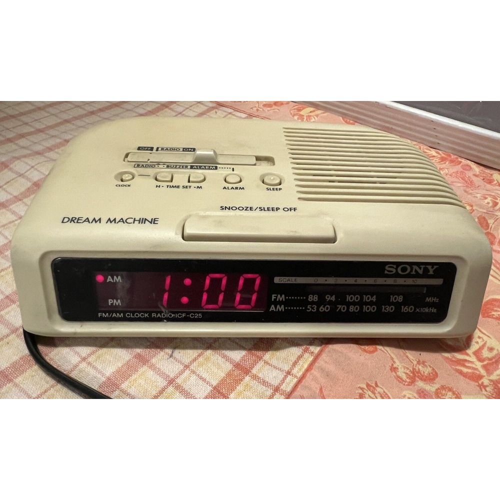 Vtg Sony Dream Machine AM/FM Alarm Clock Radio White‎ Model ICF-C25 9V Tested